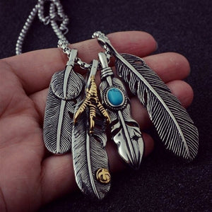 3 Eagle Feathers With Eagles Claw Pendant Necklace | Turquoise Eagle Feather | Eagle Pendant Necklace 3 Eagle Feathers With Eagles Claw Pendant Necklace | Turquoise Eagle Feather | Eagle Pendant Necklace