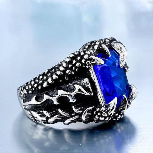 Dragon Claw Ring With Red/Blue/Black Stone