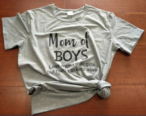 Mom Of Boys Less Drama Than Girls, But Harder To Keep Alive T-Shirt Mom Of Boys Less Drama Than Girls, But Harder To Keep Alive T-Shirt