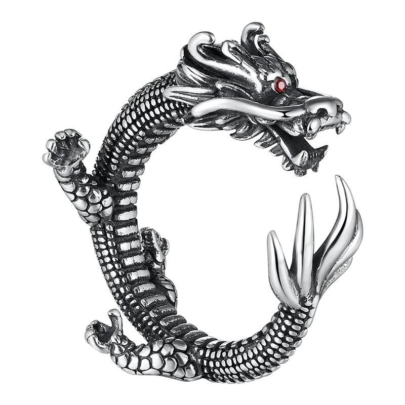 Zircon Eyes Sterling Silver Dragon Ring