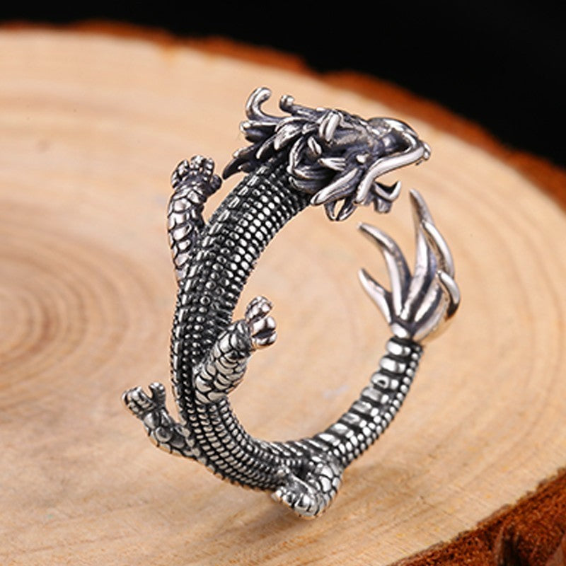 Zircon Eyes Sterling Silver Dragon Ring