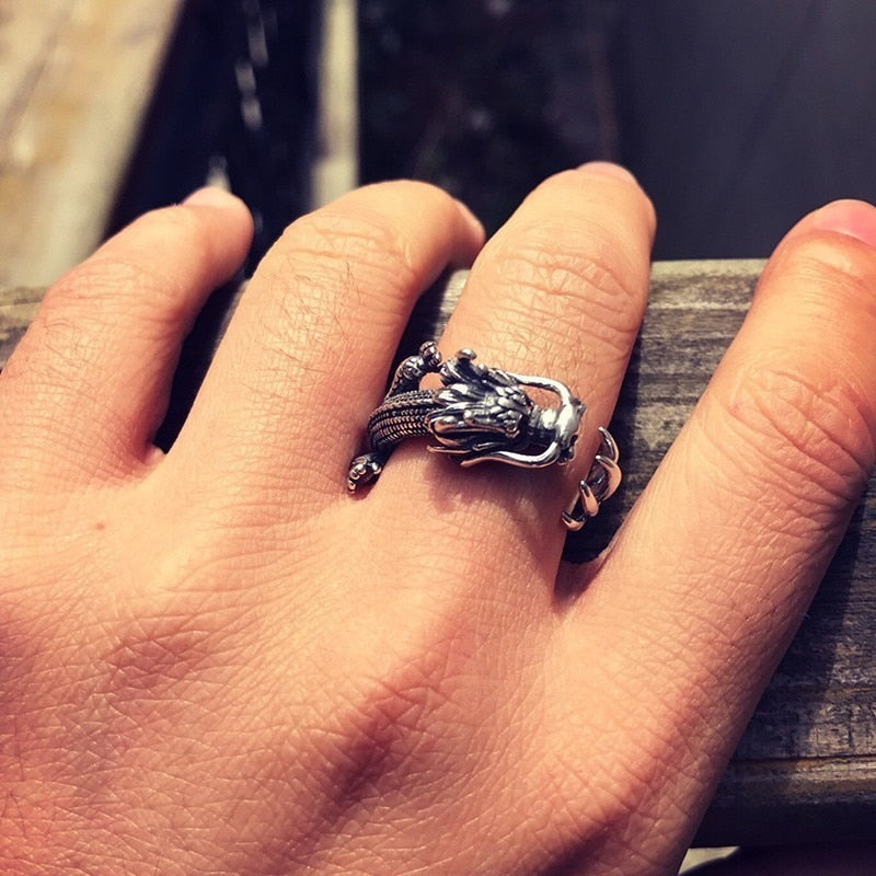 Zircon Eyes Sterling Silver Dragon Ring